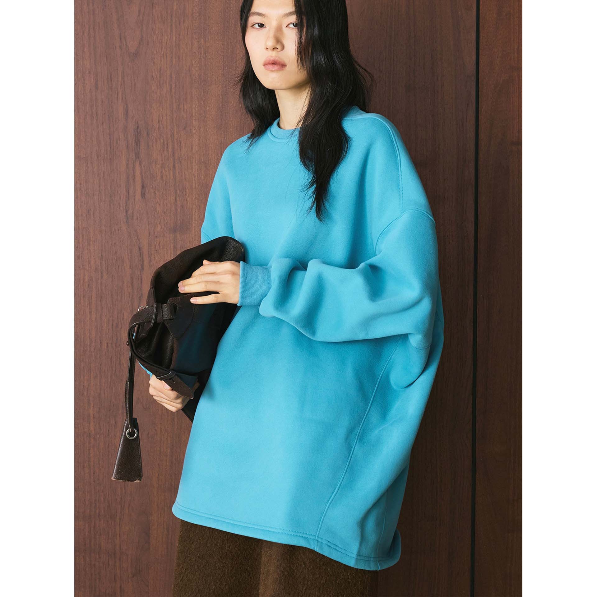 Louvre Winter New Korean Style Retro Casual Round Neck Off-Shoulder Velvet Sweatshirt Silhouette Loose Slimming Look Top for Women