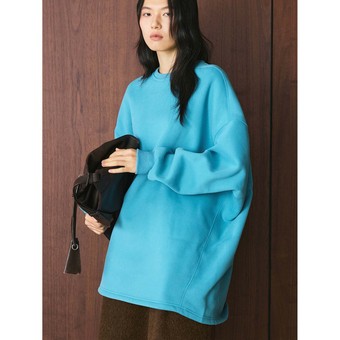 卢浮冬季新款韩版复古休闲圆领落肩加绒卫衣廓形宽松显瘦上衣女