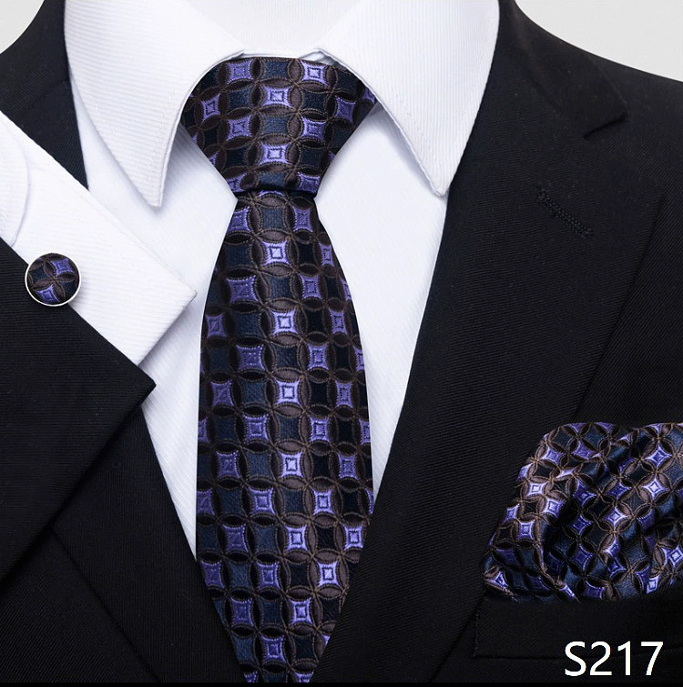 Ready stock solid color polka dot plaid tie wholesale solid color men's tie tie cufflinks pocket square set 8cm