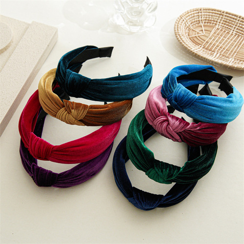  new solid color gold velvet knotted headband cross-border women's simple and versatile wide-brimmed hair headband batch
