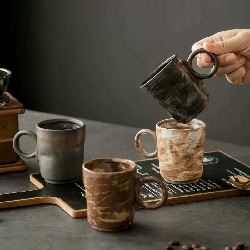 日式手作粗陶马克杯 复古文艺手冲咖啡杯 陶瓷创意水杯餐具小杯子