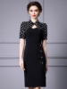 Qipao skirt polka dot patchwork button up stand up collar and buttocks wrapped skirt dress