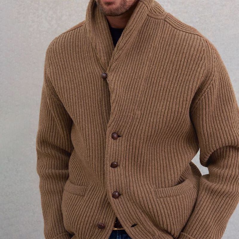American-Style Trendy Brand Solid Color Notch Collar Knitted Cardigan Autumn and Winter Loose Lazy Style Versatile Casual Sweater Coat Trendy