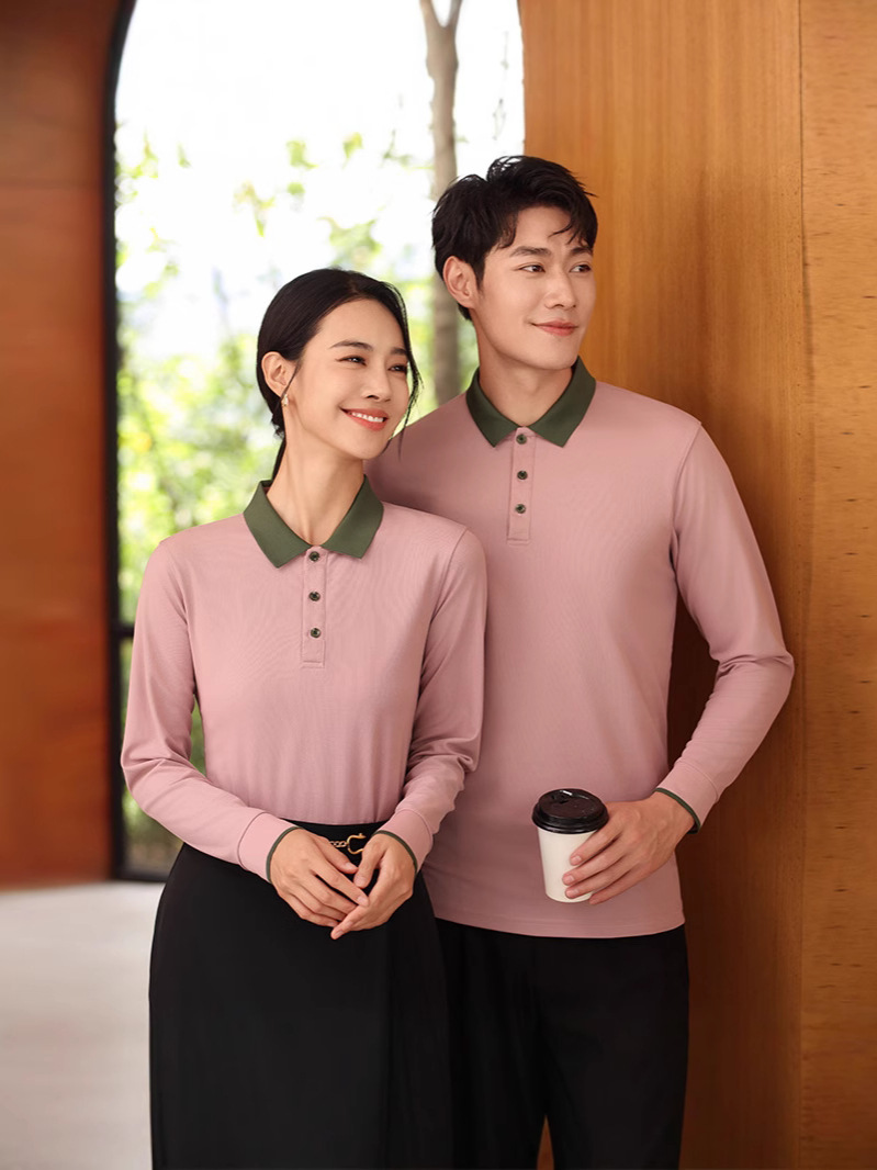 Color matching lapel long sleeve overalls company employees polo shirt custom logo cultural group clothing custom-made