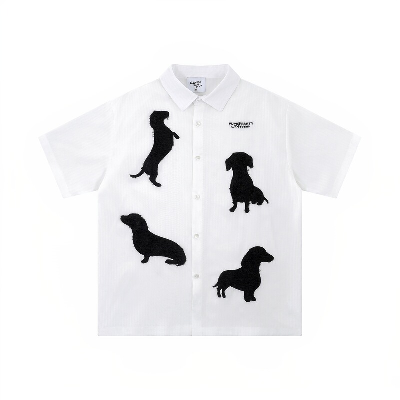 Tang Mu Chao Ren 2026 Summer New National Trend Retro Style Dog Print Design Unisex Casual Shirt T-Shirt