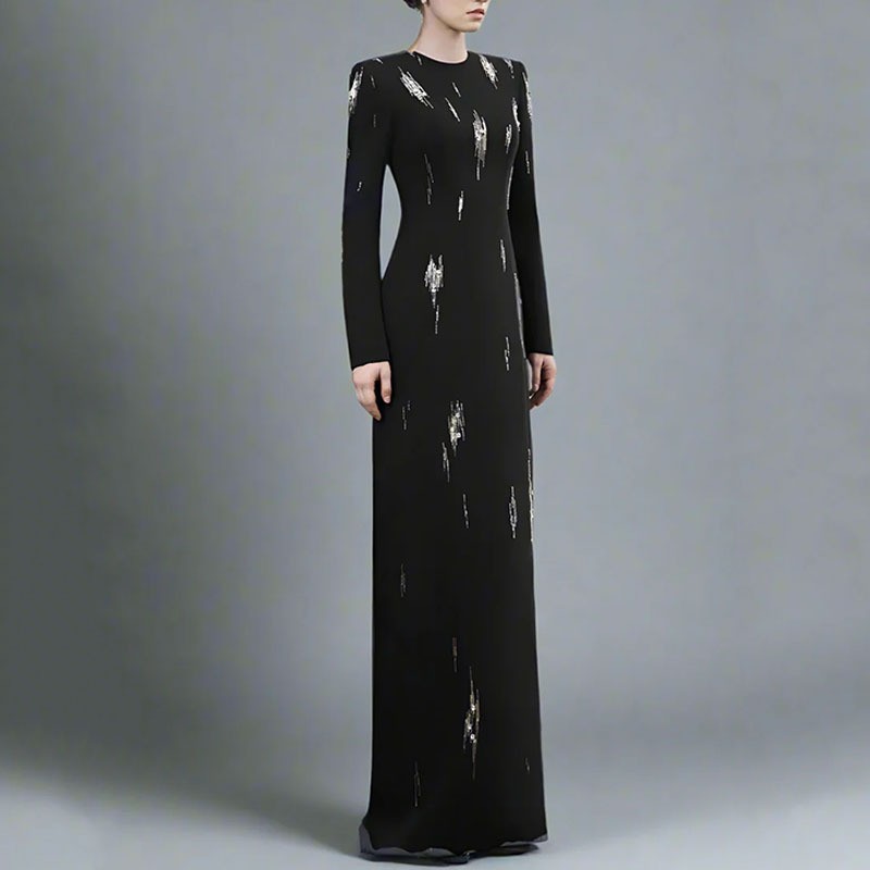 European and American Women's Clothing 2025 Autumn New Dress Cross-Border Trade Elegant Temperament High-End Waist-Cinching Tassel Evening Dress