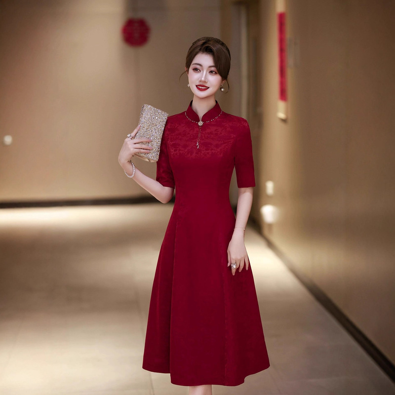 Spring and Autumn High-End Improved Cheongsam Dress 2025 Middle-Aged Women's Jacquard Cheongsam Wedding Banquet Dress for Mother-In-Law