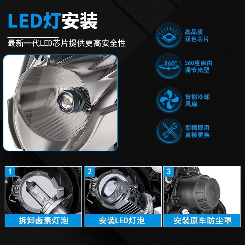 Motorcycle front headlight H4 three-prong H6 white and yellow electric vehicle spotlight, integrated high and low beam dual-color modified H6 bulb