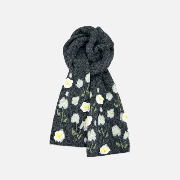 Handmade Stereo Cream Rose Scarf, Cute and Sweet Atmosphere Scarf, Autumn and Winter Warm Preppy Style for Women