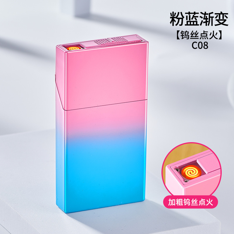 发光透明烟盒USB充电点烟器20支一体透明塑料抗压通用烟盒保护套|undefined