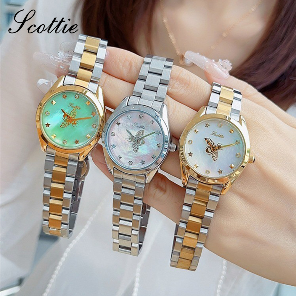 Orologio da donna Scottie New Fashion con cinturino in acciaio girevole Little Bee, quadrante in madreperla e lancetta dei secondi, 9595D_voghion.com