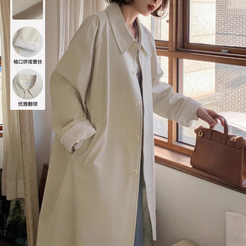 In Stock 2025 New Style Off-White Trench Coat for Women, Spring Long Loose Top In Stock 2025 New Style Off-White Trench Coat for Women, Spring Long Loose Top