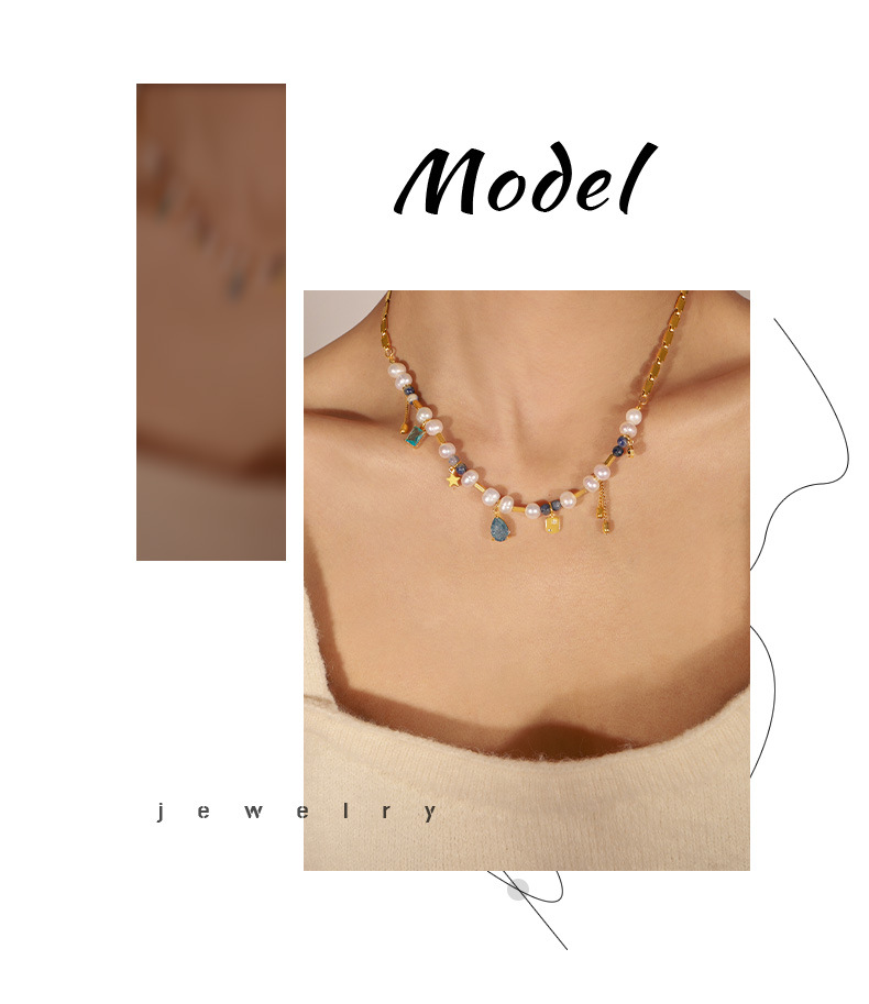 22g Weight Casual Simple Style Geometric Freshwater Pearl Titanium Steel Copper 18K Gold Plated Zircon Choker In Bulk