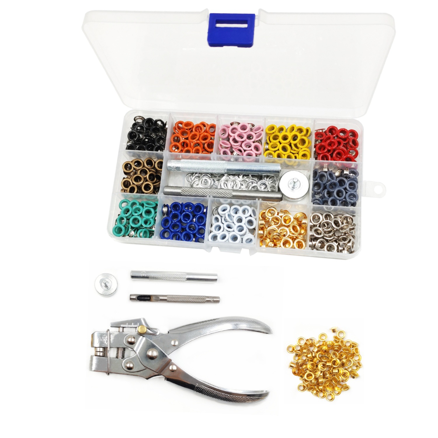 Ojos de gas transfronterizos de 5mm + pinzas de perforación de montaje de herramientas de agujero de gas de cobre colorido agujero de ojo de gallo conjunto agujero de zapato de metal pintado