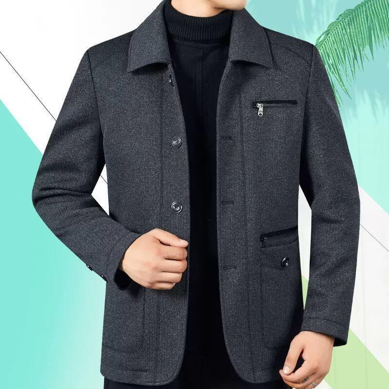 Autumn and Winter Middle-aged and Elderly Men's Wear Fleece-lined Jacket Dad Lapel Clothes Thickened Casual Jacket Grandpa Clothes