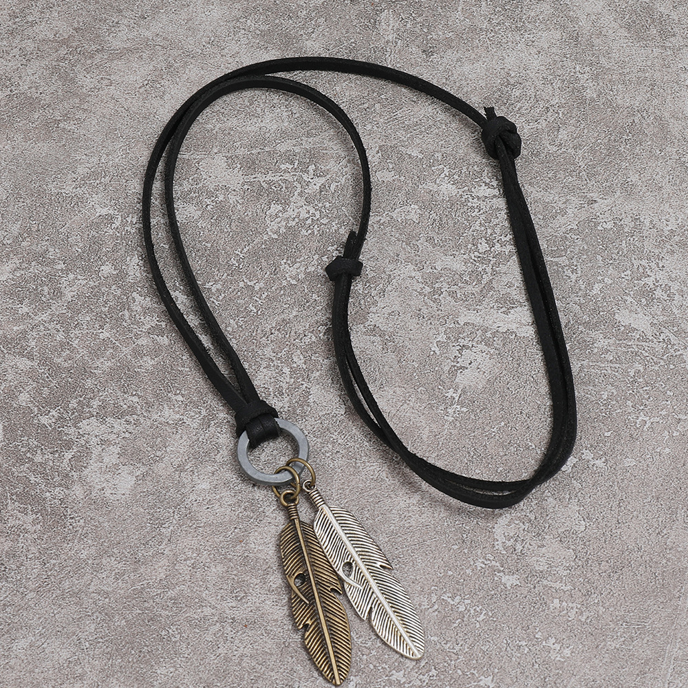hip-hop retro alloy feather adjustable necklace