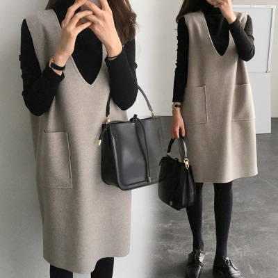 Autumn and winter new pattern Big size dress mm Cover the belly By age Dress suit Fur Vest Two piece set