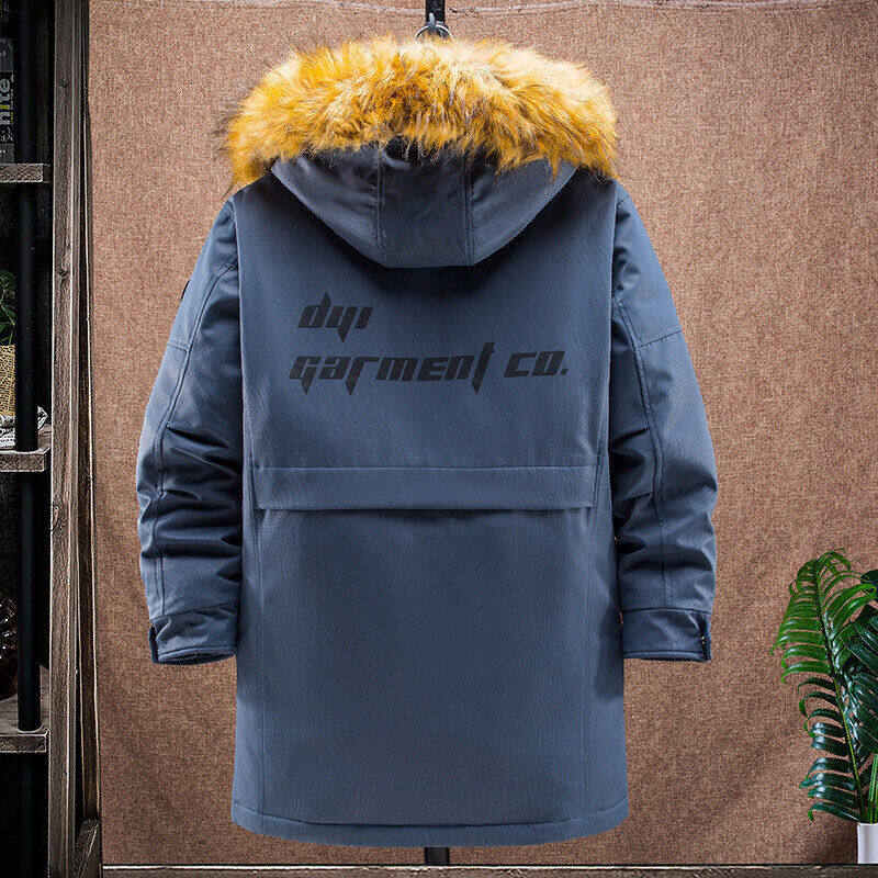 2023 Winter Plush and Thick Down Jacket for Men's Mid Length Hooded and Warm Large Fur Collar Jacket_voghion.com