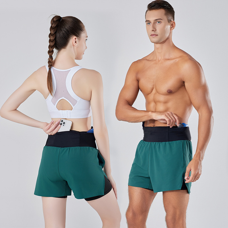 Summer New Men's and Women's Cross-country Running Shorts Outdoor Marathon Racing Shorts Fake Two-piece Anti-running Shorts