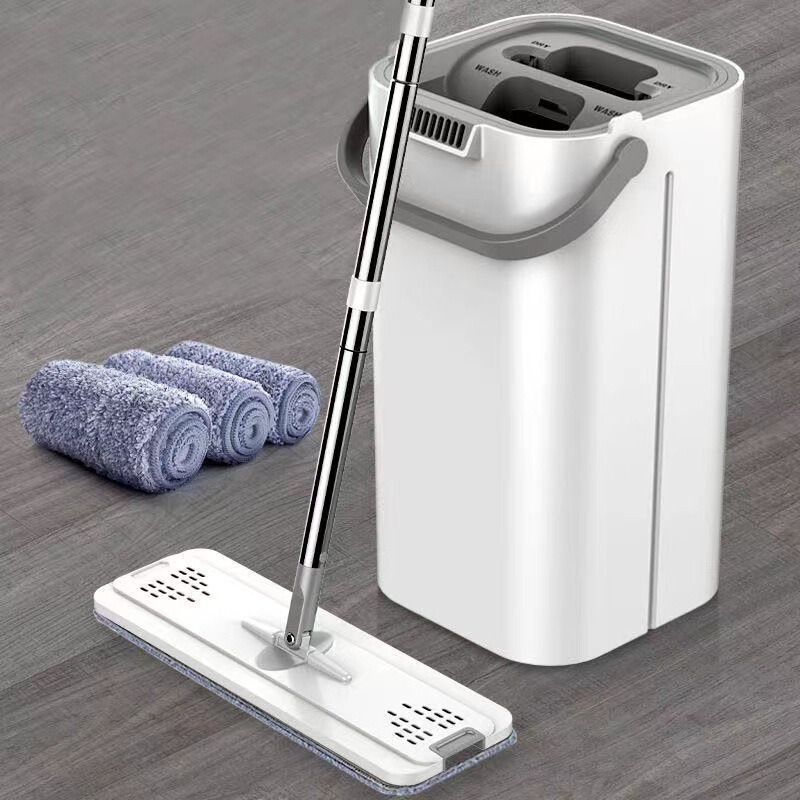 Mop for Home Use, One-Step Clean Mop with Bucket, Thickened, Hands-Free, Portable, Dual-Use for Wet and Dry Cleaning