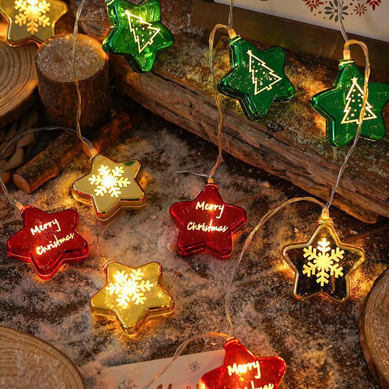 Nuevo LED caja de regalo de bola de Navidad serie de cinco estrellas pequeñas luces de color árbol de Navidad colgante diseño en stock al por mayor