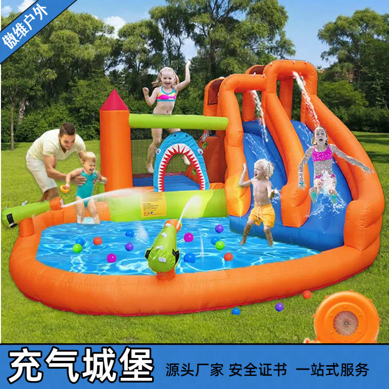 Home Inflatable Castle, Outdoor Play Castle Manufacturer, Children's Inflatable Oxford Cloth Mini Trampoline, Shark Water Gun, Slide