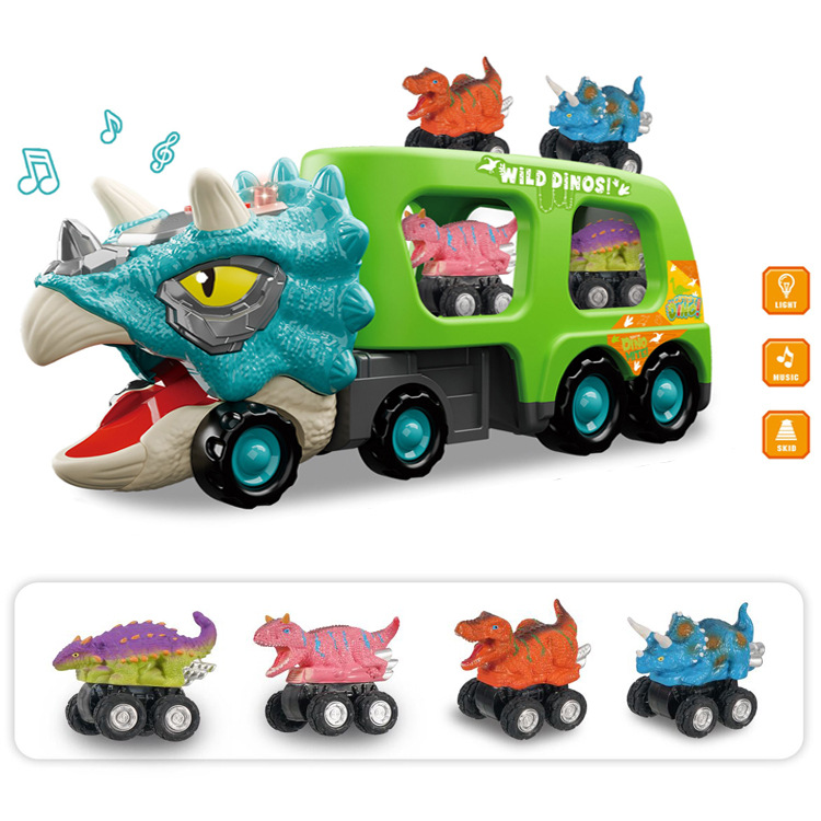 Cross-Border Electric Spray Dinosaur Car Triceratops Double-Layer Transport Storage Car Pull-Back Dinosaur Toy Set Wholesale