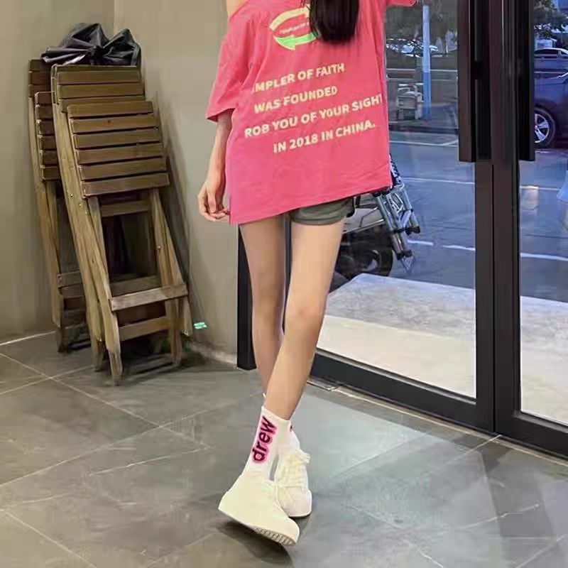 潮牌DREW字母袜女中筒棉ins潮流街头嘻哈运动糖果色休闲时尚百搭|undefined
