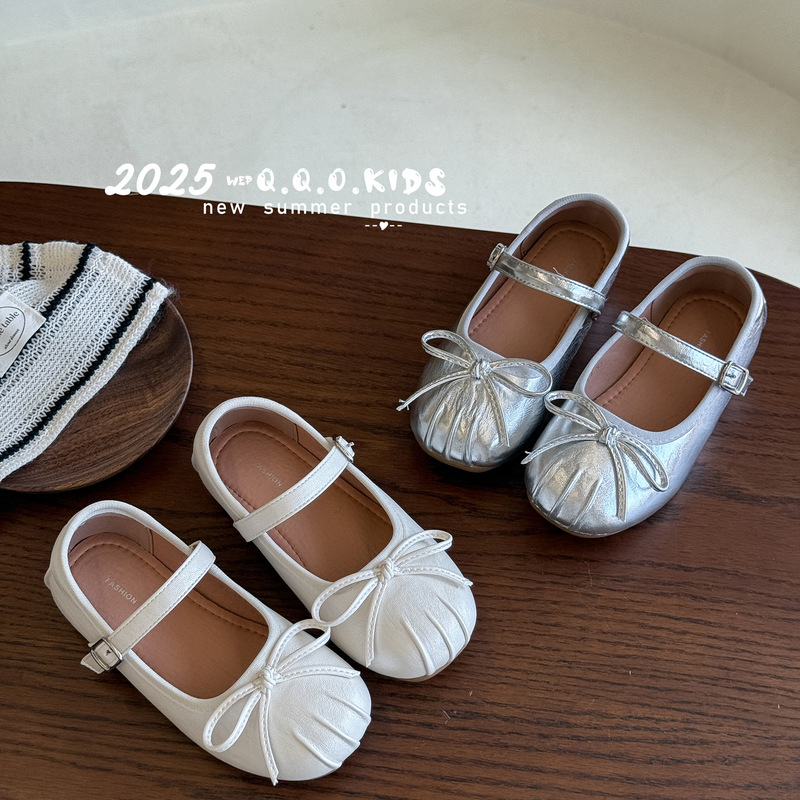 QQO 子供靴 2025 秋女の子バレエシューズフレンチストラップ浅い口シングルシューズボウメリージェーンシューズ|undefined