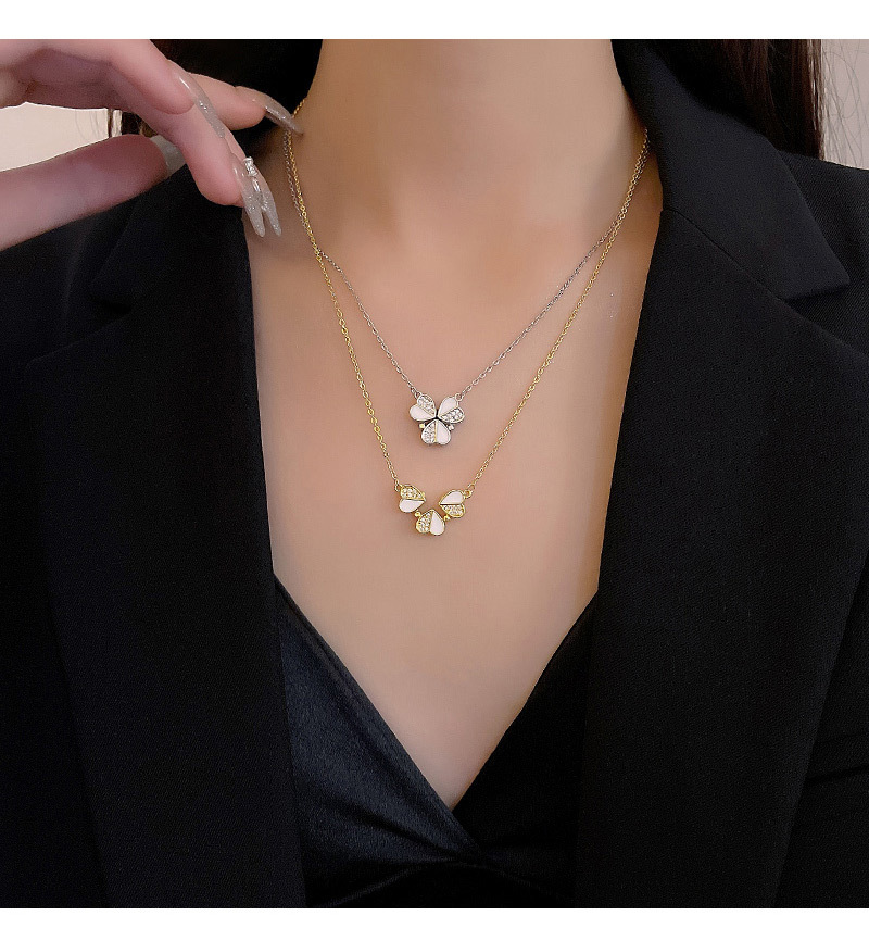 Fashion Heart Shape Flower Titanium Steel Enamel Plating Inlay Zircon Necklace 1 Piece
