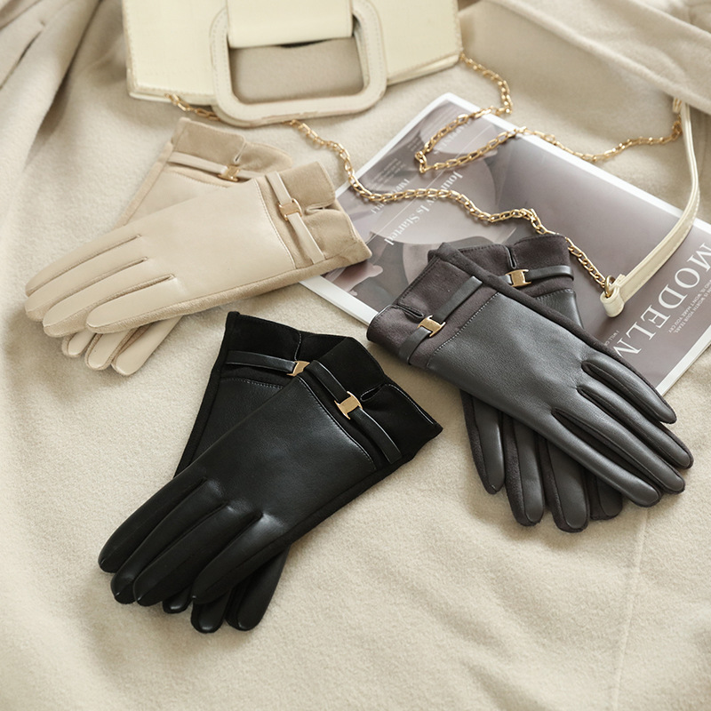 Invierno nuevo guantes de terciopelo de seda personalidad de la mujer guantes cálidos a prueba de viento más terciopelo grueso guantes de pantalla táctil