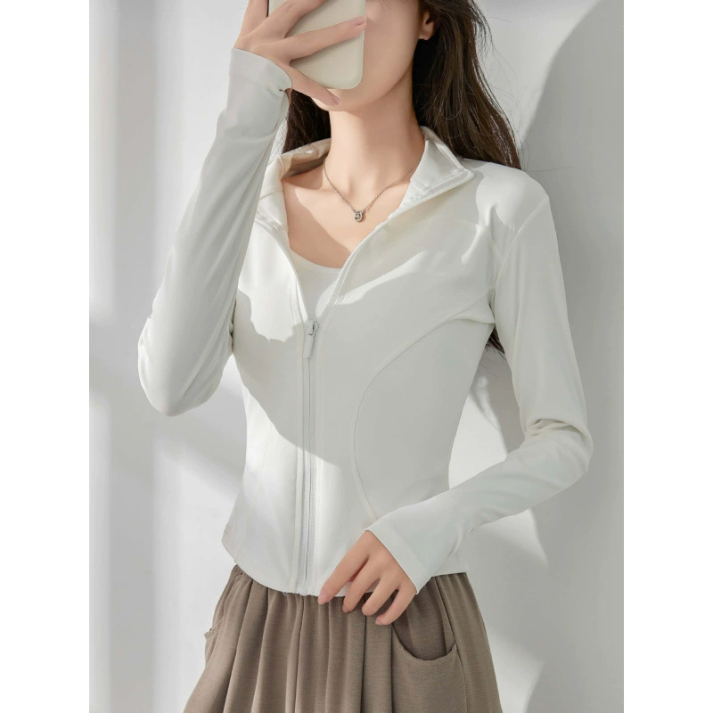 Спортивная куртка для йоги для женщин 2025, новая с длинным рукавом, защита от солнца, облегающая, стройнящая, для бега и фитнеса, топ