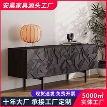 实木餐边柜中古工业风餐柜极简家用餐边柜落地储物柜黑色玄关柜