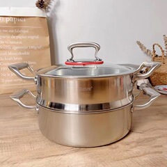IYR7出口加厚18/10不鏽鋼蒸鍋湯鍋大火鍋28CM大容量電磁爐燃氣通