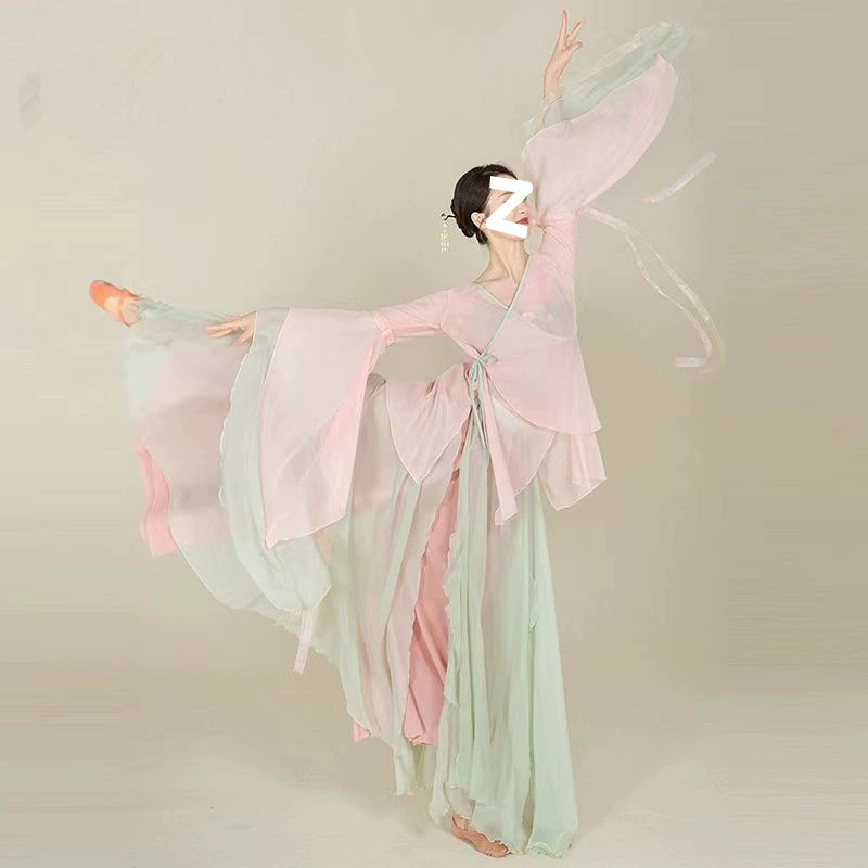 Новая классическая танцевальная одежда для женщин, элегантная и супер сказочная розовая марлевая тренировочная одежда, комплект одежды для выступлений в китайском стиле