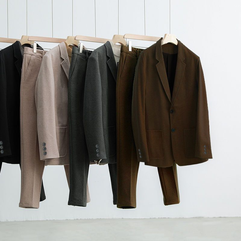 冬季加厚毛呢西装外套男士休闲套装韩版潮流复古小西服痞帅气跨境