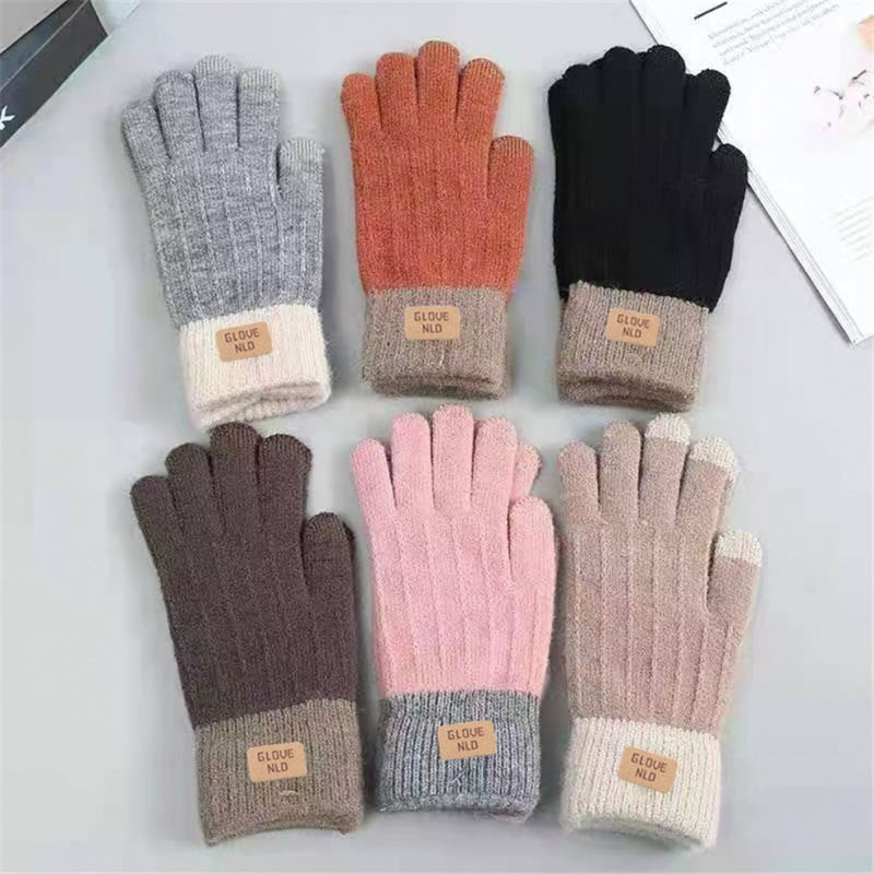 Wholesale Imitation Alpaca Wool Warm Gloves for Men and Women, Winter Jacquard Gloves, Finger Touch Screen Gloves, Cross-Border Simple Gloves