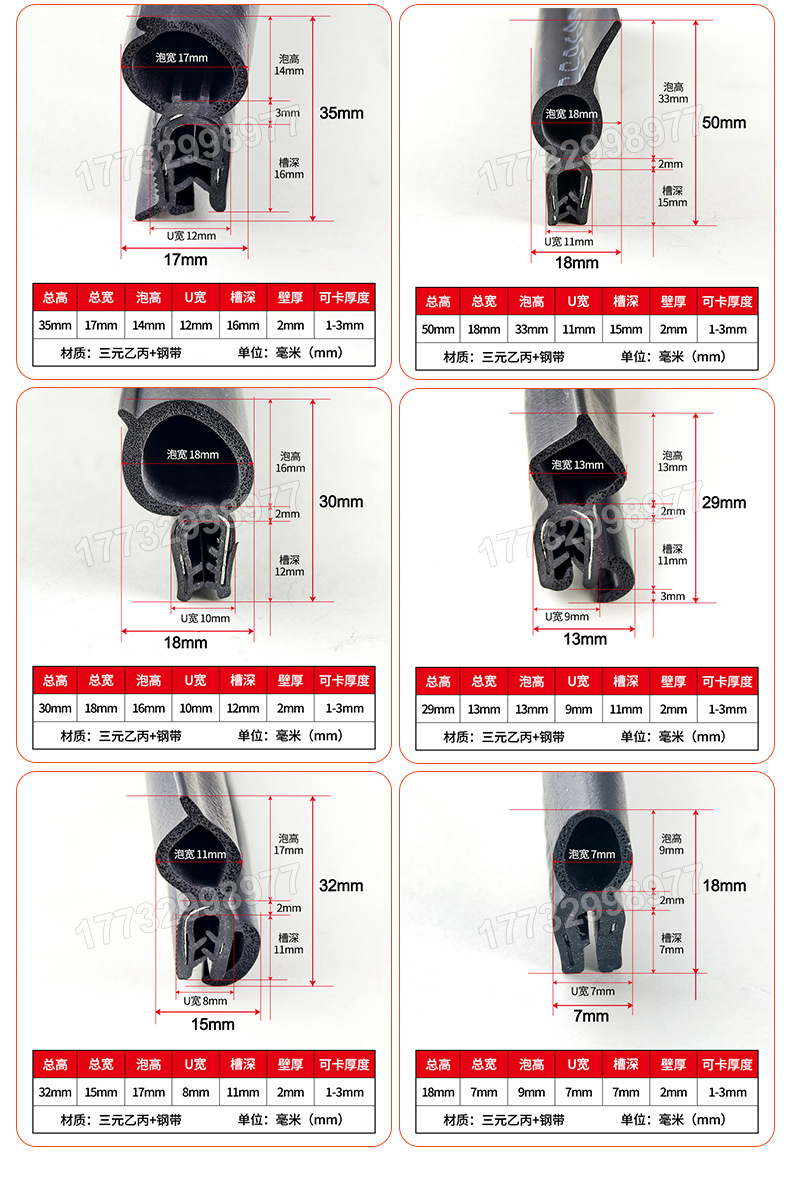 Rubber U-shaped edge sealing strip for power distribution boxes, cabinets, car doors, top foam, side foam sealing strip, car door composite strip