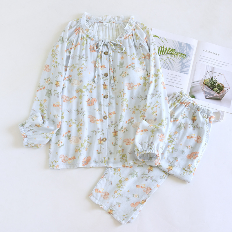 Bamboo Fiber Spring and Summer Thin Pajamas, Long-Sleeved, Loose and Comfortable, Printed Postpartum Nursing and Postpartum Home Wear Set Bamboo Fiber Spring and Summer Thin Pajamas, Long-Sleeved, Loose and Comfortable, Printed Postpartum Nursing and Postpartum Home Wear Set