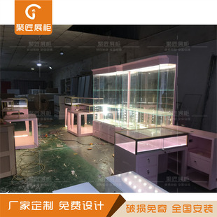 HD Glass Display Cabinet Jewelry Products Display Cabinet Mobile Phone Jewelry Counter Transparent Luminous Plaid Gift Cabinet