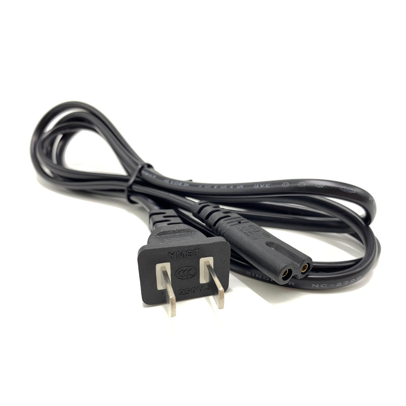 Manufacturer Direct Sales Power Cord, National Standard Double Hole 8-Character 3-Meter Two Core Two Flat Plug LED Light Charging Cord AC Plug Cord