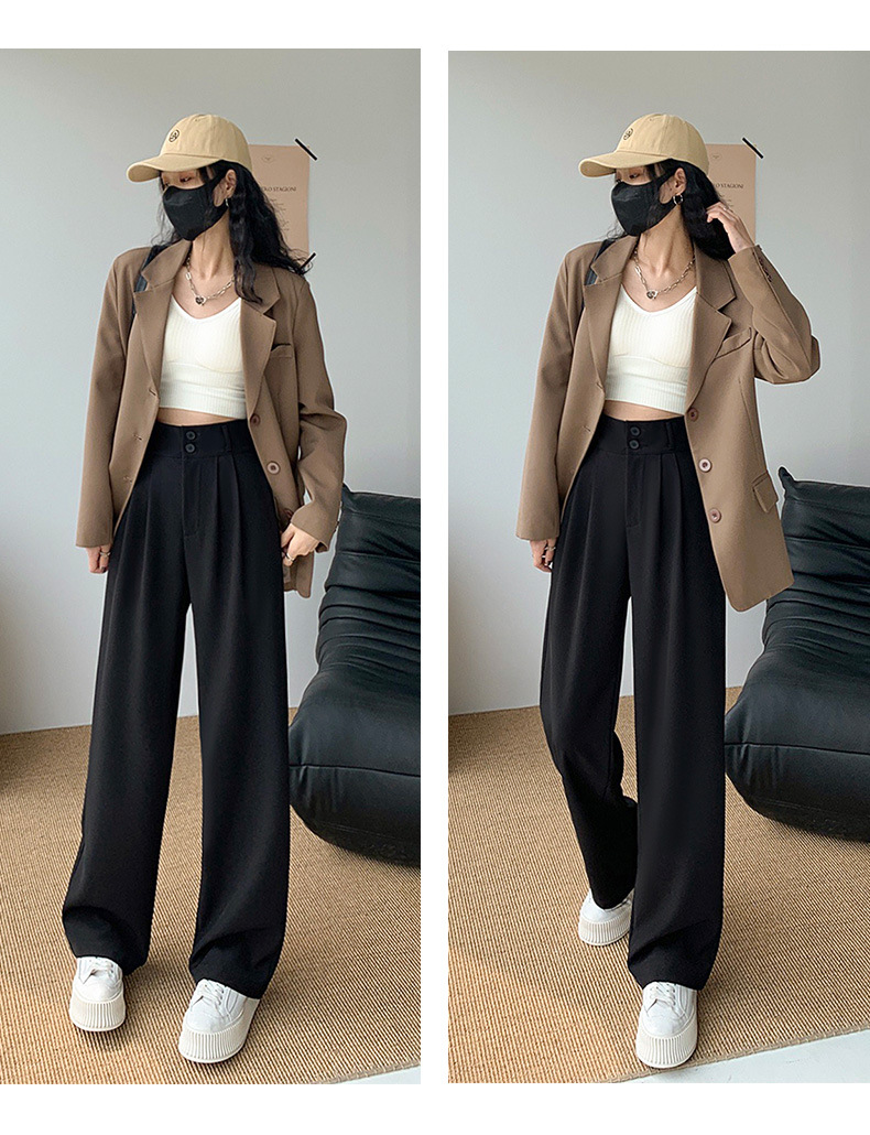 High-waisted wide-leg pants for women 2023 Spring and autumn: Loose and slimming straight-leg pants with a drape, floor-length pants, double-button casual suit pants pic 27
