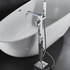 落地式浴缸水龍頭全銅衛生間瀑布式缸邊立式方形冷熱淋浴花灑黑色