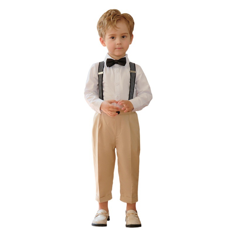 Children's dress spring and summer British suspender pants suit boys' casual shirt suit children's host performance photography clothing