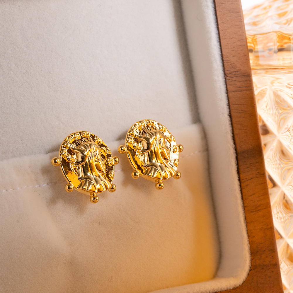 Retro Geometric Copper Plating Ear Studs 1 Pair