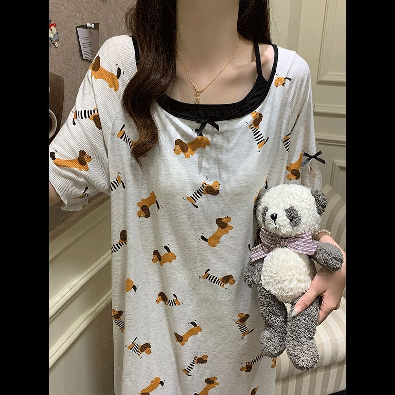 Pijamas con almohadilla para el pecho para mujer verano 2025 nuevo estilo modal delgado camisón suelto de manga corta servicio a domicilio celebridades de Internet estilo caliente