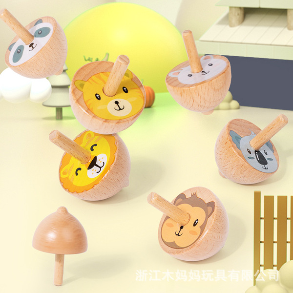 wooden interactive rotating spinning top for hand-eye coordination