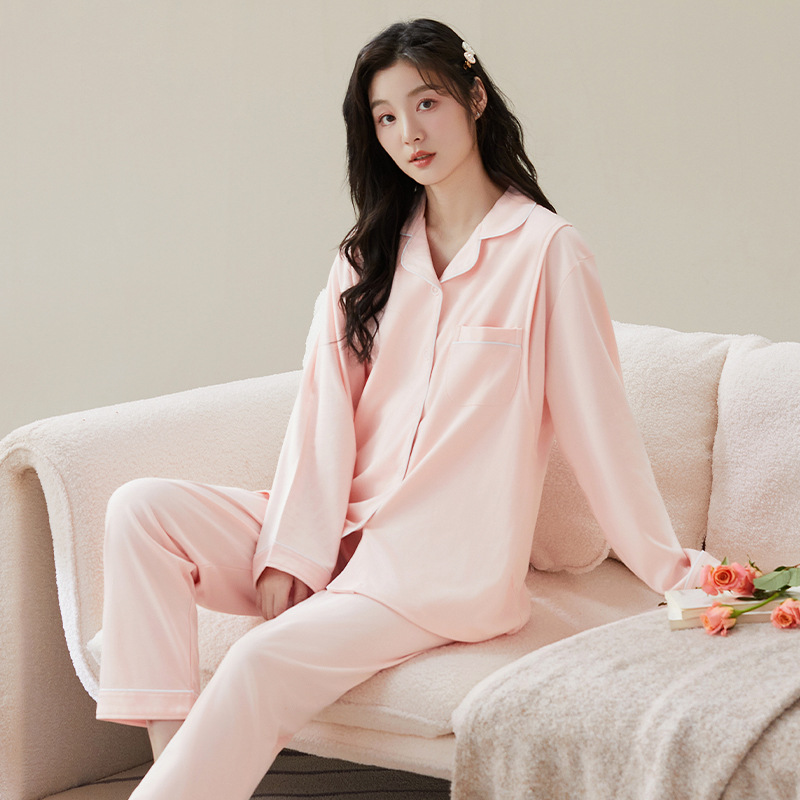 산후복, 면 여름 얇은 임산부 가정복, 긴팔 심플 스타일 수유 잠옷, 가디건 스타일 임산부 양복