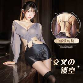 暮色私屿性感深V透视侧开露腰女神夜店秘书套装制服情趣内衣