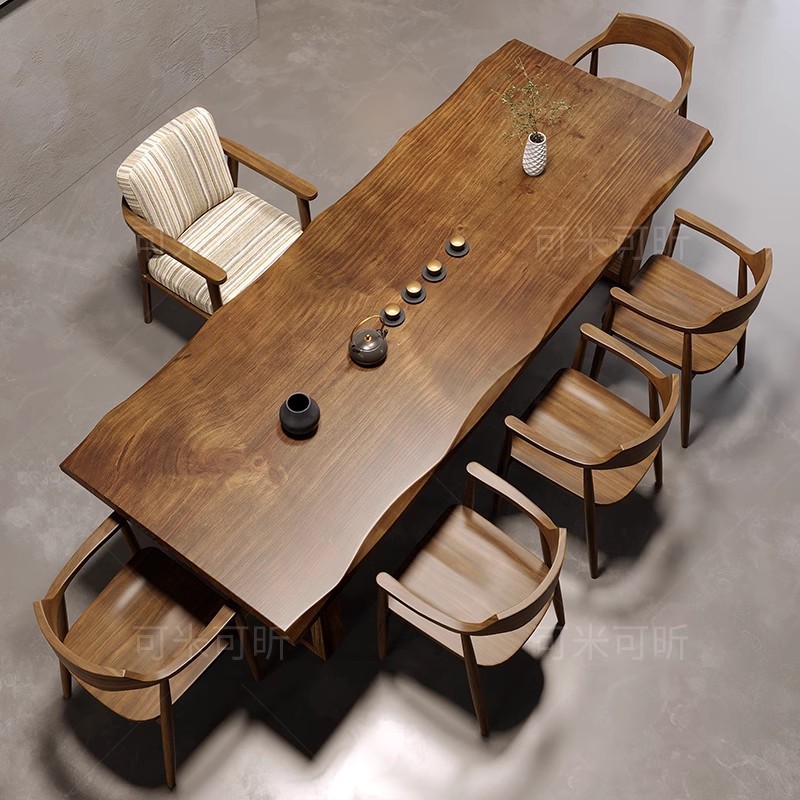 实木大板茶桌椅组合一桌六椅茶几办公室客厅家用泡茶台新中式茶桌